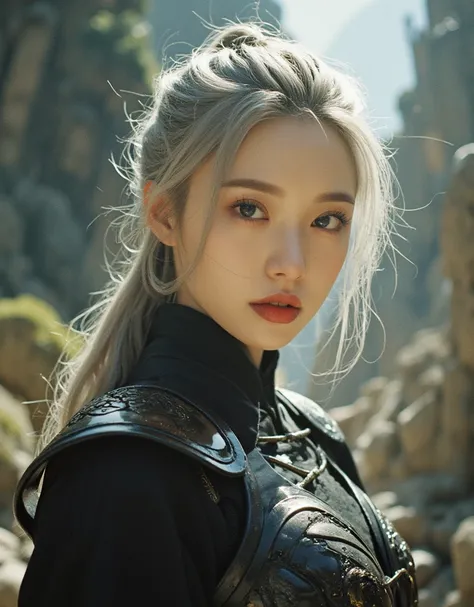 [Subject] A beautiful Korean woman

[Details] She has radiant and flawless skin, styled with sleek or slightly tousled hair (any natural or dyed color, such as platinum blonde, silver, or jet black). Her clothing is bold yet elegant, like a flowing futuris...