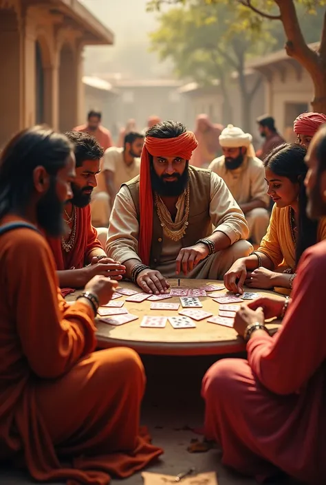 Place in rajasthan many people are sitting playing Tass card ga with maharana pratap full hand touch card 