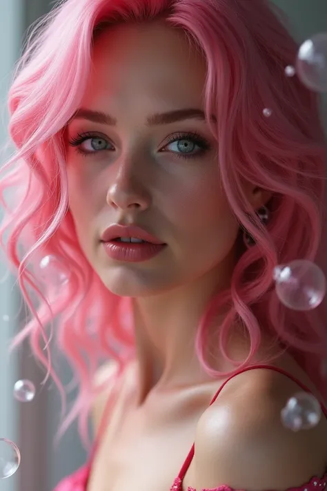 Sensual woman with pink hair and bubbles 