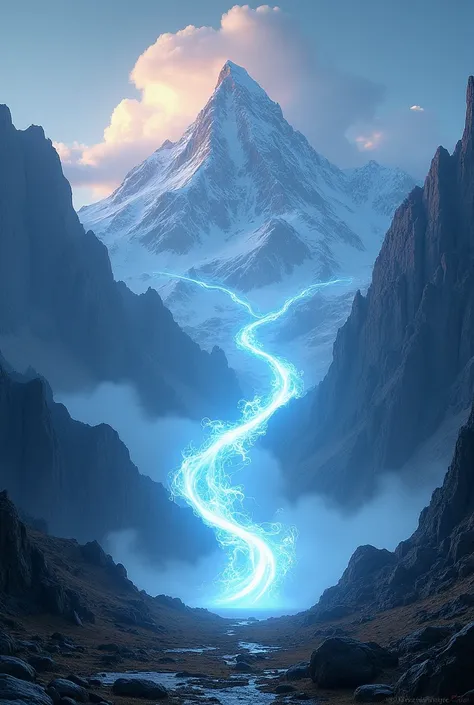 light energy forming like a smoke in the mountain