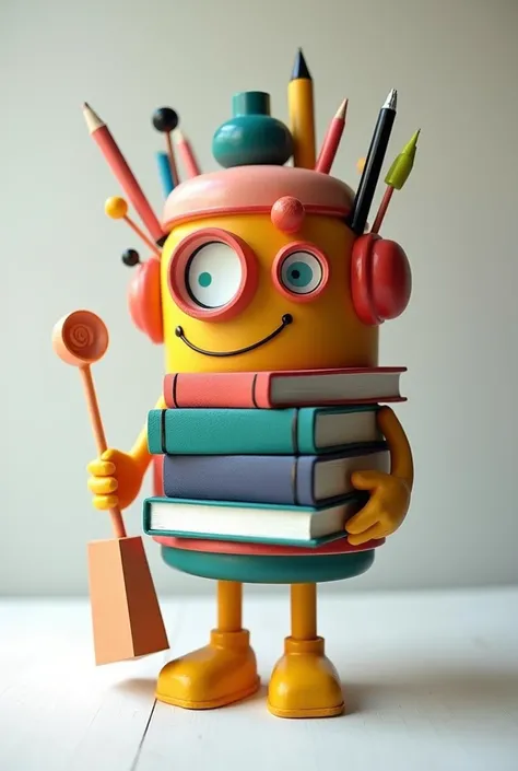  Create an interesting sculpture using stationary items like book, pen stand, geometric box, etc. Use appropriate colors, show textures and the effects of light & shadow.