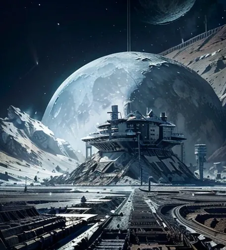 Illustration，Earth，Under Construction，((Moon base:1.2))、( best quality，８k、 high definition ，masterpiece:1.2)，