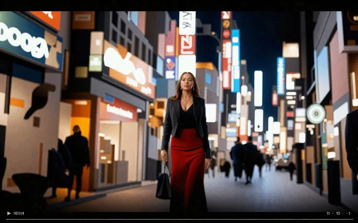 araffe woman in a red skirt walking down a busy city street, leica 8k still from an a24 film, in time square, in neo tokyo, in the streets of tokyo, taken in 2 0 2 0, 8k 28mm cinematic photo, in a tokyo street, in tokyo at night, tokyo inspired, 🤬 🤮 💕 🎀 
H...