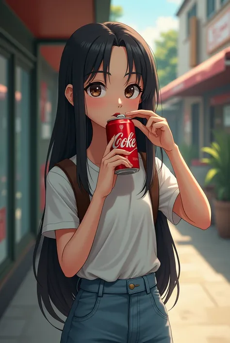 girl standing drinking coke
Dark hair 