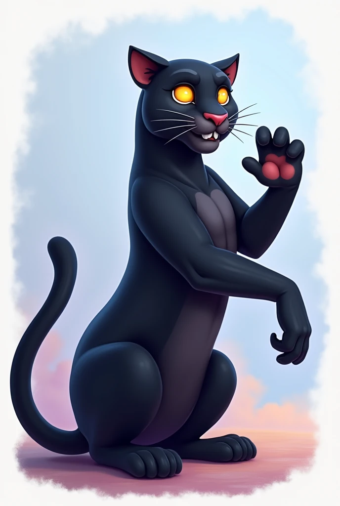 Draw in 2D a panther that says goodbye has to look very friendly
