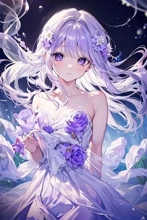 a beautiful jellyfish princess with delicate lavender tentacles, ethereal and graceful, (best quality,4k,8k,highres,masterpiece:1.2),ultra-detailed,(realistic,photorealistic,photo-realistic:1.37),intricate details, delicate translucent lavender jellyfish b...