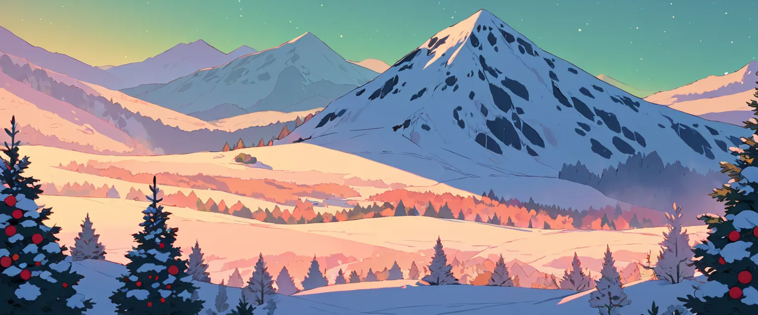 christmas vibes ultrawide ,cozy ,lofi ,landscape ,forest ,mountain