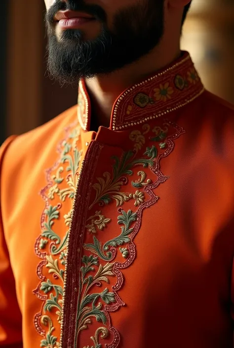 ffwh colored sherwani with a little red coloured thread embroidery on the collar just the collar i said only on collar and just little embroidery 