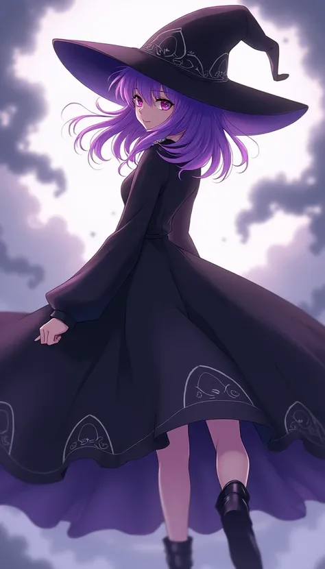  Anime girl inspired by Neptunia from Hyperdimension Neptunia dressed as a witch, From behind where you can see her buttocks in the wind  