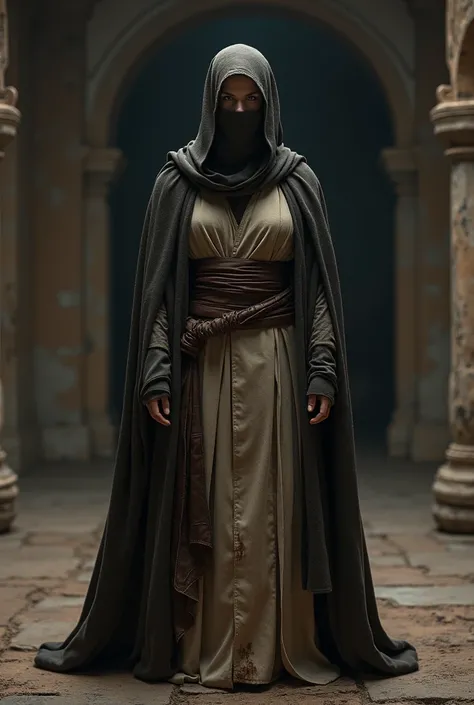 Jedi woman in a robe and cloth mask 