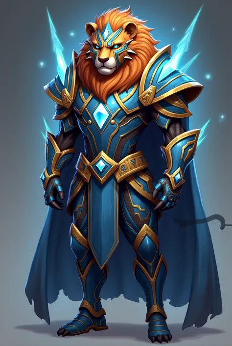 A character Leonin Capyvaro Greek cleric for League Of Legends Stratovarius World for League Of Legends male male persona capybara only the armor that is blue and gold and with futuristic crystals Paladin for League Of Legends Megazord mask 