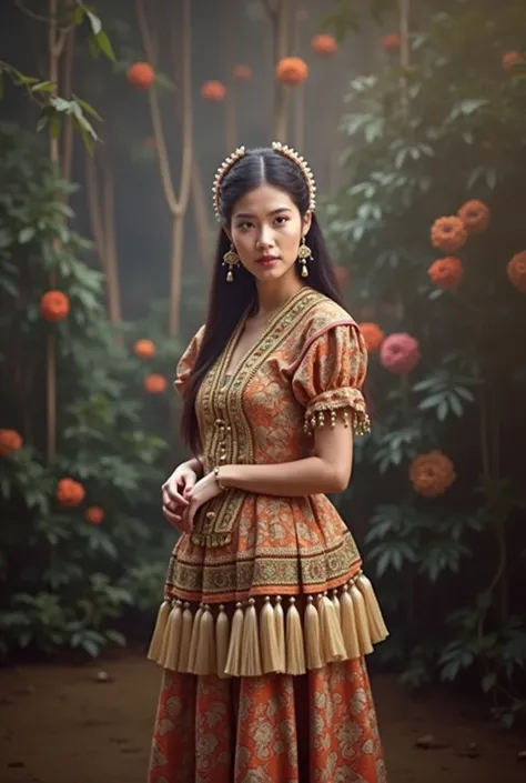 A Professional photos of A woman Dressed in traditional Iban 