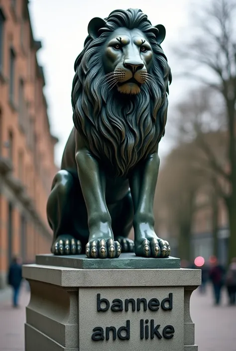 There is a small statue of a lion. Under the statue  "Banned and like " It says