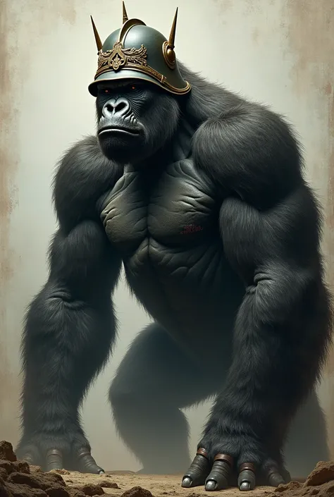 A giant gorilla with the ww1 German helmet on the left of the poster 