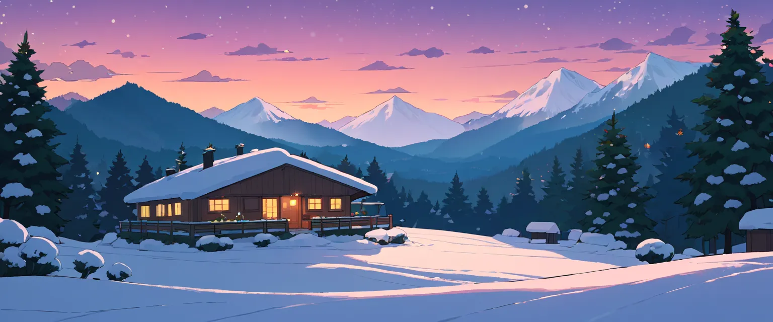 christmas vibes ultrawide ,cozy ,lofi ,landscape ,forest ,mountain