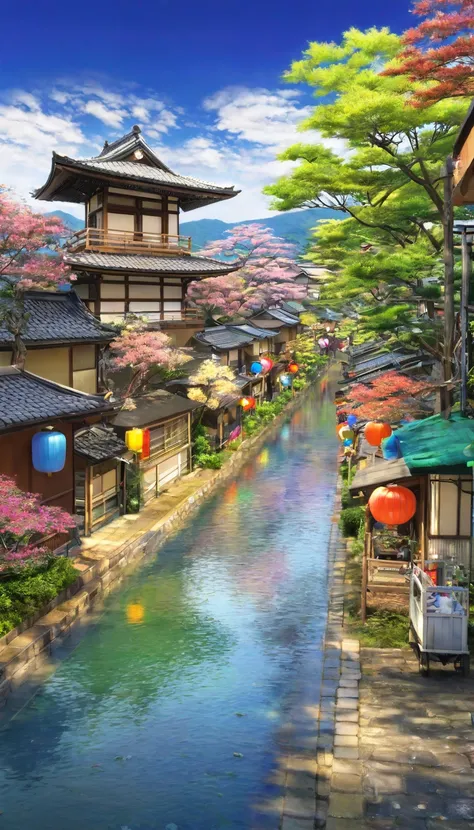 Rainbow、Rainbowの街並、 Showa Streetscapes, Nostalgic Japan ,There is a public bath ,Glitter Effect, best quality, 16k,  high definition , masterpiece:1.2,  Very detailed, Realistic:1.37,  high definition , 超 high definition , Fine painting,  Very detailed, pr...