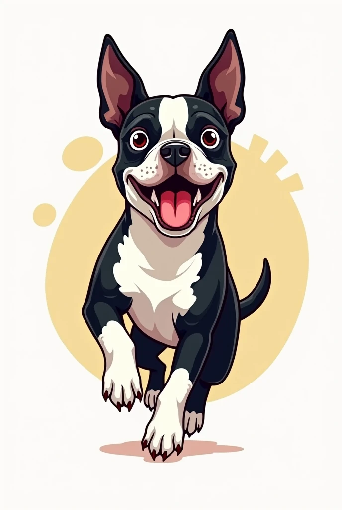 draw graphic desing of boston terrier in vectors who has open mouth, for dog food brand logo