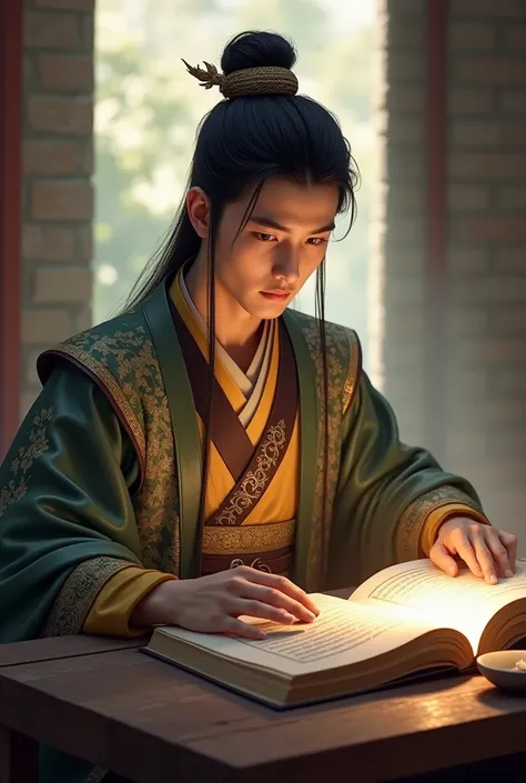  Three Kingdoms Period ,A young man, wearing Chinese cultural attire and hats,Reading 