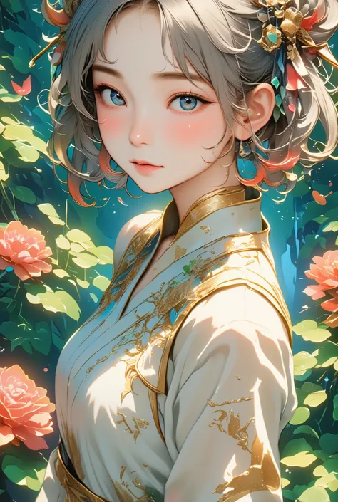 (最 High Quality ), Oriental detailed background,, ((masterpiece)), (((最 High Quality ))), (( super detailed)), ((Bedhead)), ( 1 girl), (Alone), ( Beautiful White Young Beautiful Girl),  Korean idol ,  (whole body),  dynamic angle ,  beautiful detailed eyes...