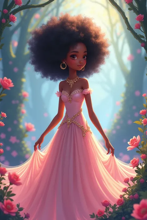 Skinny 15-year-old Afro black girl of 1 ,45 and  and a cute and delicate princess in the form of an anime
