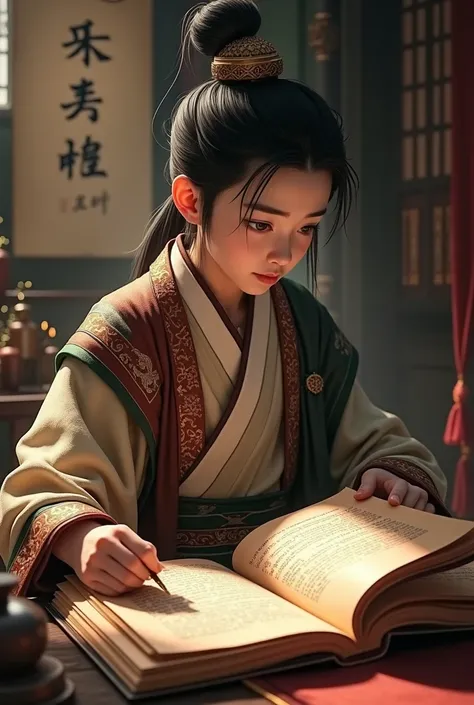  Three Kingdoms Period , a young man, wearing Chinese cultural attire and hats,Reading Jian Jian 