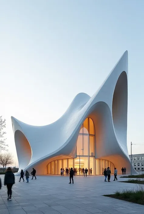  An art gallery inspired by the Museum of Tomorrow and Maat, Santiago Calatrava architectural style seen from the front  , with structures similar to the o maat with organic and sharp structures as if it were made by Santiago Calatrava inspired by the Tene...