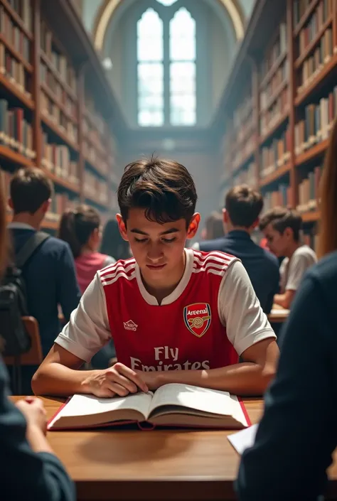 The 19-year-old sat in a university library wearing an Arsenal shirt and reading amid a crowd of people.