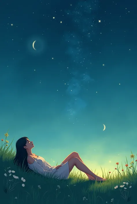 Cover page: Lily, a ,  lld lying on the gras at night, gazing up at the starry sky.
