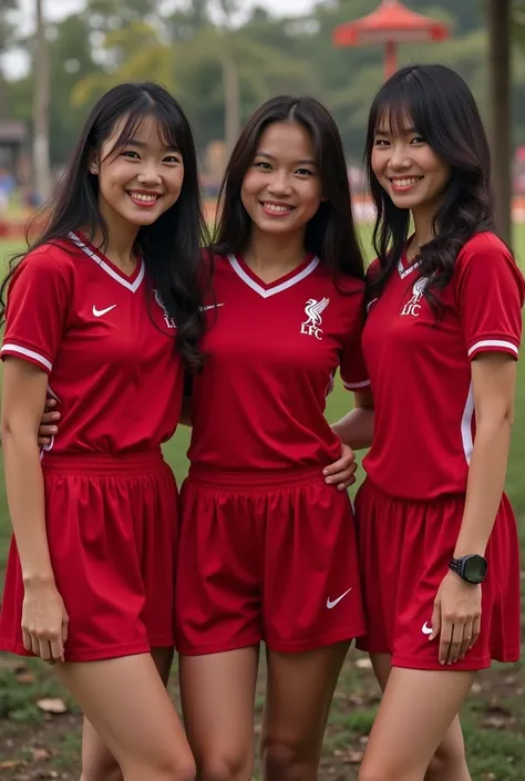 Create high-resolution images similar to photos of Thai students in short skirts and Liverpool club shirts