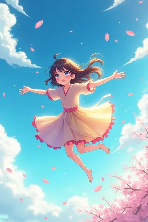 Anime girl fly in the sky