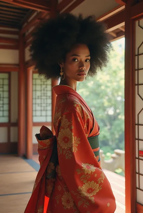  Skinny Afro black girl born in Japan with straight hair, She is a Japanese feudal princess  
