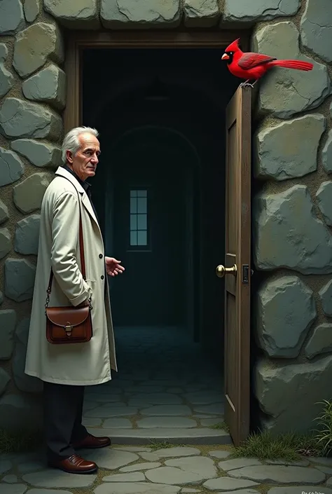 Dr. Rossi follows the Cardinal to a hidden door in the wall. The door is
partially ajar, revealing a dimly lit corridor.
