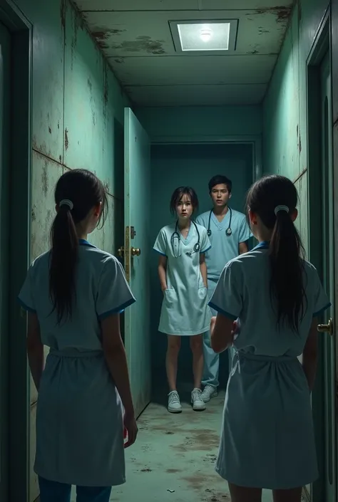 The young nurses and doctors panicked when they heard a strange noise from inside the hospitals old toilet