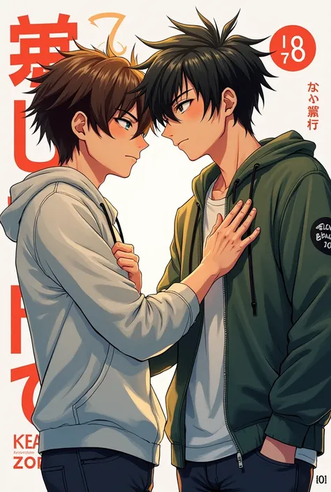 Front cover of a Japanese manga featuring two main teenage characters and one of them apparently high and both of them are men 