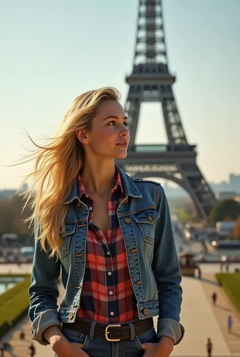 young blonde country chick at the eiffel tower