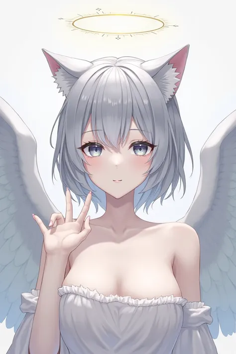 (masterpiece), (best quality), (absurdres), (very aesthetic), 1girl, sunaookami shiroko (blue archive), halo, short hair, gray hair, cat ear, nood,  