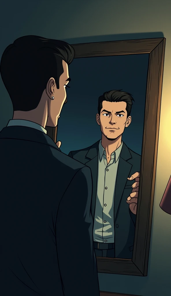 A mirror reflection shows the manipulators true, sinister smile as the other person is distracted.
Animation Detail: The manipulator’s reflection in the mirror shows a more sinister, self-interested expression, contrasting with their outward appearance.

V...