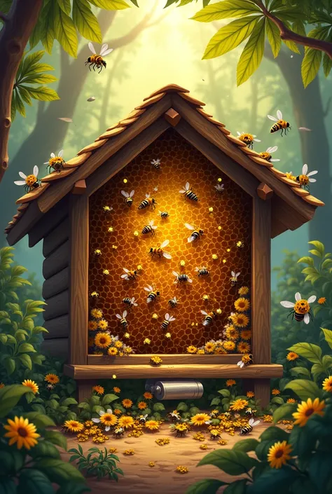 Generate an image of a bee breeding chamber that will inspire the beekeeping empire for a logo for selling honey and beekeeping items without many minor details
