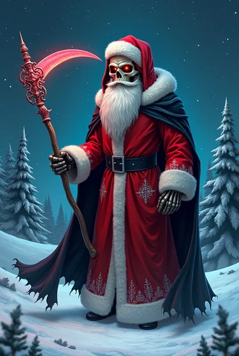 Grim Reaper and Santa Claus fusion, Santa clothes, marvel style cartoon