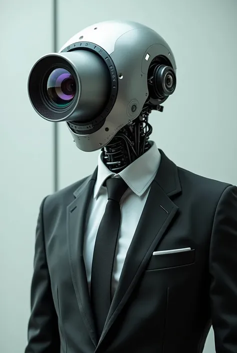 Man whose face is a video camera, In a suit