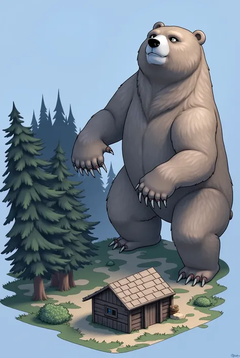 Draw a bear outside the house