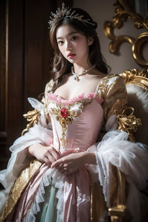 Realistic Photography, Beautiful Cute Korean Female , Rococo Dress