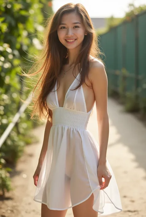 soft lighting, dreamlike ambiance, seductive smile, sparkling eyes, no makeup, look into camera, (Solo 26yr old extremely petite extremely beautiful athletic sporty slender girl, 162 cm height, long hair with dynamic colour), lens flare, realistic anatomy,...