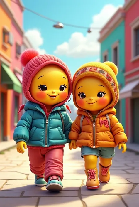 Two baby smily face stylish clourful  outfits walking 
