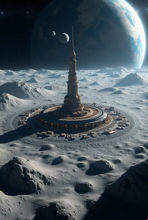 ( best quality, very detailed depiction, incredible high resolution,Photographic images,Bird&#39;s-eye view),Lunar City:1.3,Moon base:1.3,Spaceport on the Moon,Spaceship,Starfleet,background： outer space where the Earth can be seen 