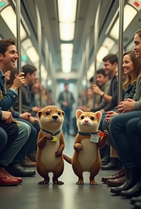 Otter and Ferret riding the subway