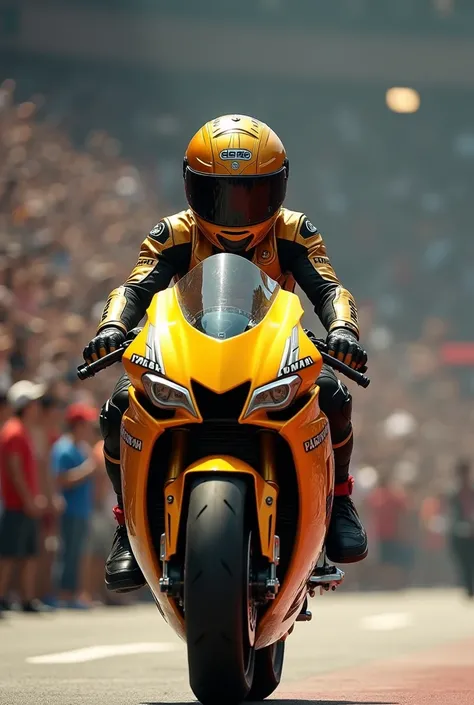 
5. "Talha Noman Super Bike Stunt Show": Ek bara show chal raha hai jahan ek chhota sa larka ek huge audience ke samne ek golden color ki super bike par stunt kar raha hai. Bike ke har side par "Talha Noman" ka naam chamak raha hai