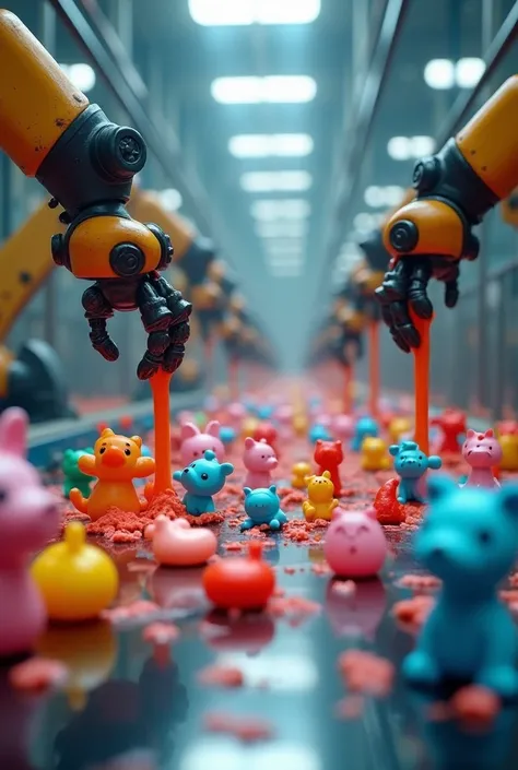 Machines molding plastic into toys