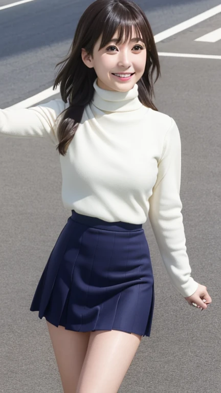 pixel perfect, Perfect in every detail, alone, 1 girl, Saten Ruiko, medium breasts,wave hair,turtleneck,,mini skirt,smile,stylish pose,stylish angle,looking at the viewer,in the center of the image,alone,