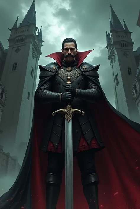 Making image of Vlad Dracula with sword and moustache 